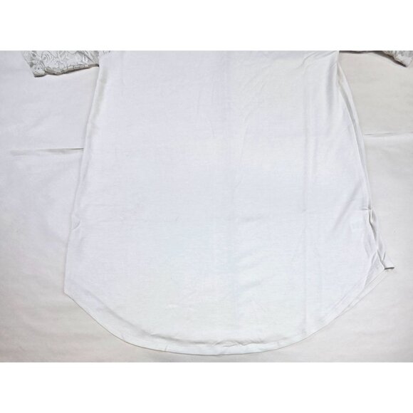 Zenana Lace Sleeve Top T-shirt Round Bottom Loose Off White/Grey Womens Small - Picture 4 of 9